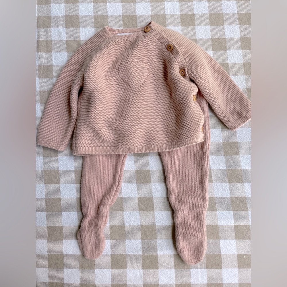 Zara baby girl pink footed sweater set size 1-3 months newborn